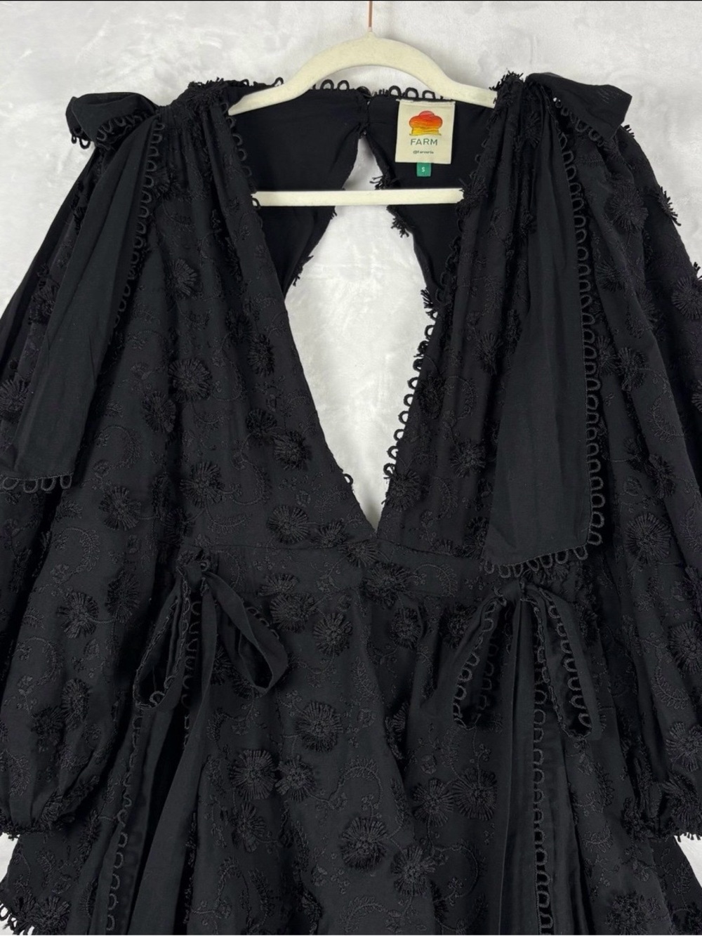 FARM RIO Black Flowers Textured Tiered Ruffle Midi-Dress Sz S Victorian Prairie - Picture 7 of 16